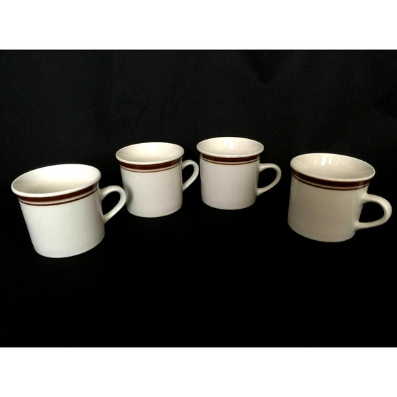 Brickoven Stoneware Coffee Mug Tea Cup Ivory Brown Stripe Vintage Lot of 4 - Picture 2 of 6